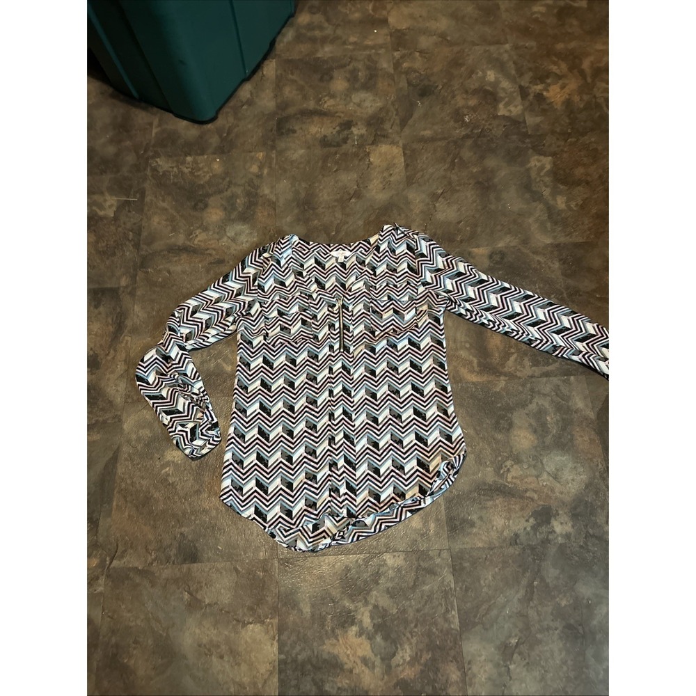 Candies Blouse Size Small Multicolor Chevron Button Down Long Sleeve 18" Chest